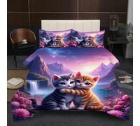 Dozrmey 3D Comforter Set Double | Animal Cat, Duvet 1.8kg + 2 Pillowcases 200x200-50x75 cm, Evenly Distributed Cotton Fill, Ultra-Soft Microfiber for Shared Comfort B8