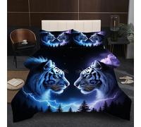 Dozrmey 3D Comforter Set Double | Animal Tiger, Duvet 1.8kg + 2 Pillowcases 200x200-50x75 cm, Evenly Distributed Cotton Fill, Ultra-Soft Microfiber for Shared Comfort B32