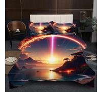 Dozrmey 3D Comforter Set Double | Beach Scene, Duvet 1.8kg + 2 Pillowcases 200x200-50x75 cm, Evenly Distributed Cotton Fill, Ultra-Soft Microfiber for Shared Comfort B36
