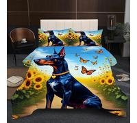 Dozrmey 3D Comforter Set Double | Black Dog, Duvet 1.8kg + 2 Pillowcases 200x200-50x75 cm, Evenly Distributed Cotton Fill, Ultra-Soft Microfiber for Shared Comfort A4