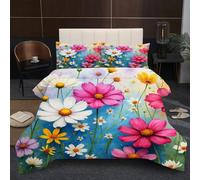Dozrmey 3D Comforter Set Double | Colourful Flowers, Duvet 1.8kg + 2 Pillowcases 200x200-50x75 cm, Evenly Distributed Cotton Fill, Ultra-Soft Microfiber for Shared Comfort A15