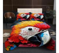 Dozrmey 3D Comforter Set Double | Colourful Parrot, Duvet 1.8kg + 2 Pillowcases 200x200-50x75 cm, Evenly Distributed Cotton Fill, Ultra-Soft Microfiber for Shared Comfort A1