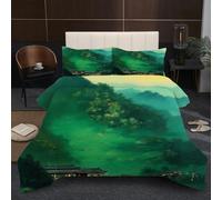 Dozrmey 3D Comforter Set Double | Green Landscape, Duvet 1.8kg + 2 Pillowcases 200x200-50x75 cm, Evenly Distributed Cotton Fill, Ultra-Soft Microfiber for Shared Comfort A6