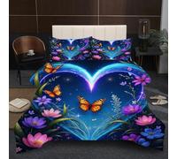 Dozrmey 3D Comforter Set Double | Heart-shaped Butterfly, Duvet 1.8kg + 2 Pillowcases 200x200-50x75 cm, Evenly Distributed Cotton Fill, Ultra-Soft Microfiber for Shared Comfort B2