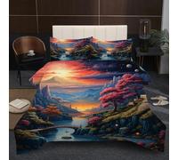 Dozrmey 3D Comforter Set Double | Natural Landscape, Duvet 1.8kg + 2 Pillowcases 200x200-50x75 cm, Evenly Distributed Cotton Fill, Ultra-Soft Microfiber for Shared Comfort A12