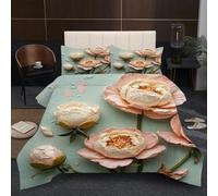 Dozrmey 3D Comforter Set Double | Pink Flowers, Duvet 1.8kg + 2 Pillowcases 200x200-50x75 cm, Evenly Distributed Cotton Fill, Ultra-Soft Microfiber for Shared Comfort A3