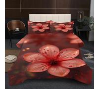 Dozrmey 3D Comforter Set Double | Red Flowers, Duvet 1.8kg + 2 Pillowcases 200x200-50x75 cm, Evenly Distributed Cotton Fill, Ultra-Soft Microfiber for Shared Comfort A5