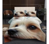 Dozrmey 3D Comforter Set Double | White Dog, Duvet 1.8kg + 2 Pillowcases 200x200-50x75 cm, Evenly Distributed Cotton Fill, Ultra-Soft Microfiber for Shared Comfort A4