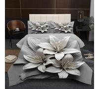 Dozrmey 3D Comforter Set Double | White Flower, Duvet 1.8kg + 2 Pillowcases 200x200-50x75 cm, Evenly Distributed Cotton Fill, Ultra-Soft Microfiber for Shared Comfort B24