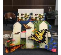 Dozrmey 3D Comforter Set Double | Yellow Butterfly, Duvet 1.8kg + 2 Pillowcases 200x200-50x75 cm, Evenly Distributed Cotton Fill, Ultra-Soft Microfiber for Shared Comfort