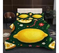 Dozrmey 3D Comforter Set Double | Yellow Lemon, Duvet 1.8kg + 2 Pillowcases 200x200-50x75 cm, Evenly Distributed Cotton Fill, Ultra-Soft Microfiber for Shared Comfort A2