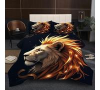 Dozrmey 3D Comforter Set Double | Yellow Lion, Duvet 1.8kg + 2 Pillowcases 200x200-50x75 cm, Evenly Distributed Cotton Fill, Ultra-Soft Microfiber for Shared Comfort A2