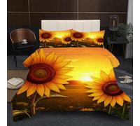 Dozrmey 3D Comforter Set Double | Yellow Sunflower, Duvet 1.8kg + 2 Pillowcases 200x200-50x75 cm, Evenly Distributed Cotton Fill, Ultra-Soft Microfiber for Shared Comfort