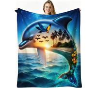 Dozrmey 3D Print Flannel Blanket, Blue Dolphin 60x80 inch, AQ2470