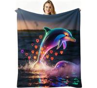Dozrmey 3D Print Flannel Blanket, Blue Dolphin 60x80 inch, AQ3472