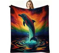Dozrmey 3D Print Flannel Blanket, Colourful Dolphin 60x80 inch, AQ3310