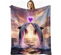 Dozrmey 3D Print Flannel Blanket, Grey Dolphin 60x80 inch, AQ1852