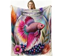Dozrmey 3D Print Flannel Blanket, Pink Fish 60x80 inch, AQ1588