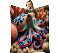 Dozrmey 3D Print Flannel Blanket, Yellow Octopus 60x80 inch, AQ1918