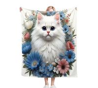 Dozrmey 3D Printing Flannel Blanket Animal Cat, 40"x50" Size Throw Lightweight Warm Perfect for Lounging, Reading, Movie Nights, Machine Washable for Easy Care, for All Season C128