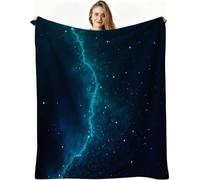 Dozrmey 3D Printing Flannel Blanket Cyan Starry Sky, 40"x50" Size Throw Lightweight Warm Perfect for Lounging, Reading, Movie Nights, Machine Washable for Easy Care, for All Season, AQ8066
