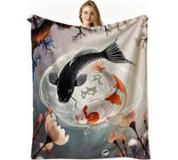 Dozrmey 3D Printing Flannel Blanket Grey Koi Carp, 40"x50" Size Throw Lightweight Warm Perfect for Lounging, Reading, Movie Nights, Machine Washable for Easy Care, for All Season, AW3842