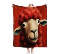 Dozrmey 3D Printing Flannel Blanket Red Cartoon Sheep, 40"x50" Size Throw Lightweight Warm Perfect for Lounging, Reading, Movie Nights, Machine Washable for Easy Care, for All Season, AQ1340
