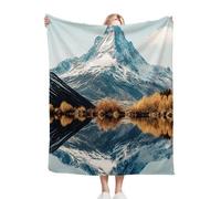Dozrmey 3D Printing Flannel Blanket White Mountains and Rivers, 40"x50" Size Throw Lightweight Warm Perfect for Lounging, Reading, Movie Nights, Machine Washable for Easy Care, for All Season, AQ2240
