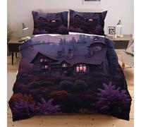 Dozrmey Bedding Set King Size 240x220 Purple House, 3d Print Ultra Soft Microfiber Duvet Cover 3 Pcs with Zipper and Corner Tie, Easy Care Aesthetic Quilt Covers King Size