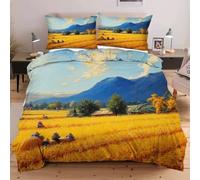 Dozrmey Bedding Set King Size 240x220 Yellow Wheat Field, 3d Print Ultra Soft Microfiber Duvet Cover 3 Pcs with Zipper and Corner Tie, Easy Care Aesthetic Quilt Covers King Size
