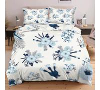 Dozrmey Bedding Set King Size Blue Flower, Microfiber Soft Duvet Cover King Bed Cover Sets with Zipper Closure + 2 Pillowcases, Soft Quilt Cover King for Teens Adults - 94"x86",A2