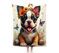 Dozrmey Blankets Kids 40x50 Inch Dog with Flowers in Its Hair, Premium 3D Prints Throw Blanket for Boys Girls, Comfortable Microfiber Fluffy Flannel Blankets for Picnic Travel Gift, 40" x 50"
