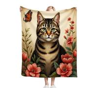 Dozrmey Blankets Kids 40x50 Inch Pink Flowers and Cat, Premium 3D Prints Throw Blanket for Boys Girls, Comfortable Microfiber Fluffy Flannel Blankets for Picnic Travel Gift, 40" x 50"
