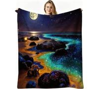 Dozrmey Cozy Fleece Throw Blue Beach, 50x60 Inch Large Soft Blanket for Sofa Single Bed Airbed, for Family and Friends, Warm Breathable Throw for Boys Girls Teens, AW4125