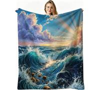 Dozrmey Cozy Fleece Throw Blue Waves, 50x60 Inch Large Soft Blanket for Sofa Single Bed Airbed, for Family and Friends, Warm Breathable Throw for Boys Girls Teens, AW4323