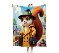 Dozrmey Cozy Fleece Throw Cartoon Squirrel, 50x60 Inch Large Soft Blanket for Sofa Single Bed Airbed, for Family and Friends, Warm Breathable Throw for Adults D186-