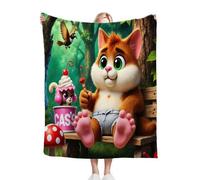 Dozrmey Cozy Fleece Throw Cartoon Squirrel, 50x60 Inch Large Soft Blanket for Sofa Single Bed Airbed, for Family and Friends, Warm Breathable Throw for Adults D252-