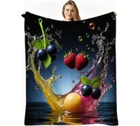 Dozrmey Cozy Fleece Throw Grey Fruit, 50x60 Inch Large Soft Blanket for Sofa Single Bed Airbed, for Family and Friends, Warm Breathable Throw for Boys Girls Teens, AW4551