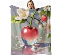 Dozrmey Cozy Fleece Throw Pink Cherries, 50x60 Inch Large Soft Blanket for Sofa Single Bed Airbed, for Family and Friends, Warm Breathable Throw for Boys Girls Teens, AW4137