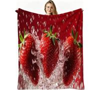 Dozrmey Cozy Fleece Throw Red Strawberries, 50x60 Inch Large Soft Blanket for Sofa Single Bed Airbed, for Family and Friends, Warm Breathable Throw for Boys Girls Teens, AW4689
