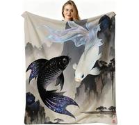 Dozrmey Cozy Fleece Throw White Koi Carp, 50x60 Inch Large Soft Blanket for Sofa Single Bed Airbed, for Family and Friends, Warm Breathable Throw for Boys Girls Teens, AW3711