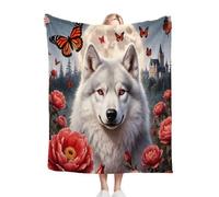 Dozrmey Cozy Fleece Throw White Wolf, 50x60 Inch Large Soft Blanket for Sofa Single Bed Airbed, for Family and Friends, Warm Breathable Throw for Adults L32-