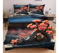 Dozrmey Double Bedding Duvet Set 200x200 Pink Flowers, 120gsm Soft Microfiber Duvet Cover Sets Bed with 2 Pillowcases, Double Quilt Cover with Zipper Closure for Adults Teens,A1