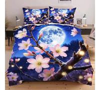 Dozrmey Double Bedding Duvet Set 200x200 Pink Peach Blossom, 120gsm Soft Microfiber Duvet Cover Sets Bed with 2 Pillowcases, Double Quilt Cover with Zipper Closure for Adults Teens E22