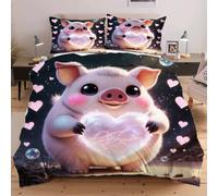 Dozrmey Double Bedding Duvet Set 200x200 Pink Pig, 120gsm Soft Microfiber Duvet Cover Sets Bed with 2 Pillowcases, Double Quilt Cover with Zipper Closure for Adults Teens E120