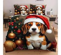 Dozrmey Double Bedding Duvet Set Christmas Dogs, Easy Care Reversible Quilt Covers for Teens Adults - 1 Quilt Covers (78"x78") with Zipper Closure + 2 Pillowcases (19"x29")