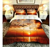 Dozrmey Double Size Coverless Duvet Set, Orange Yellow Sunset, DQ279