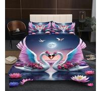 Dozrmey Duvet Set Single | Animal Swan, Cloud-Like 200GSM Natural Cotton Fill, Ultra-Soft Microfiber Cover for Breathability, All-Season Use, 1 Quilt 53" x 79" with 2 Pillowcases B203