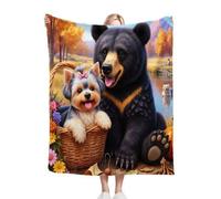 Dozrmey Flannel Bed Blanket Bear and Dog, 60x80 Inch 3D Print Flannel Throw Large Enough for Double Bed Couples and Spreading on Large Sofas, Extra Warm and Soft for Master Bedroom D200