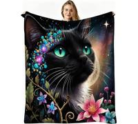 Dozrmey Flannel Bed Blanket Black Cat, 60x80 Inch 3D Print Flannel Throw Large Enough for Double Bed Couples and Spreading on Large Sofas, Extra Warm and Soft for Master Bedroom, AW3880